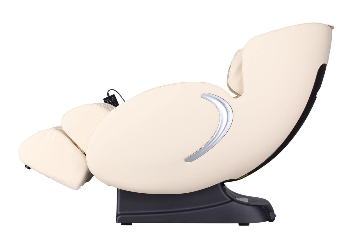 Luxus Shiatsu Massagesessel F5000 Zero Gravity Leder cremeweiß, mit Rollentechnik, Heizung, Armmassage, moderner TV-Ledersessel.