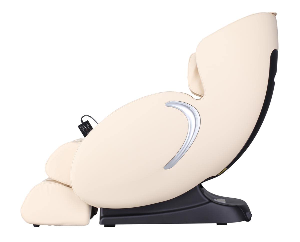 Luxus Shiatsu Massagesessel F5000 Zero Gravity Leder cremeweiß, mit Rollentechnik, Heizung, Armmassage, moderner TV-Ledersessel.