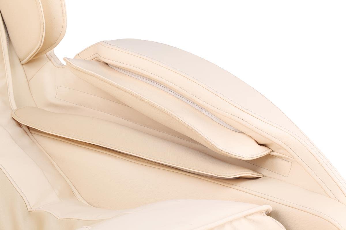 Luxus Shiatsu Massagesessel F5000 Zero Gravity Leder cremeweiß, mit Rollentechnik, Heizung, Armmassage, moderner TV-Ledersessel.