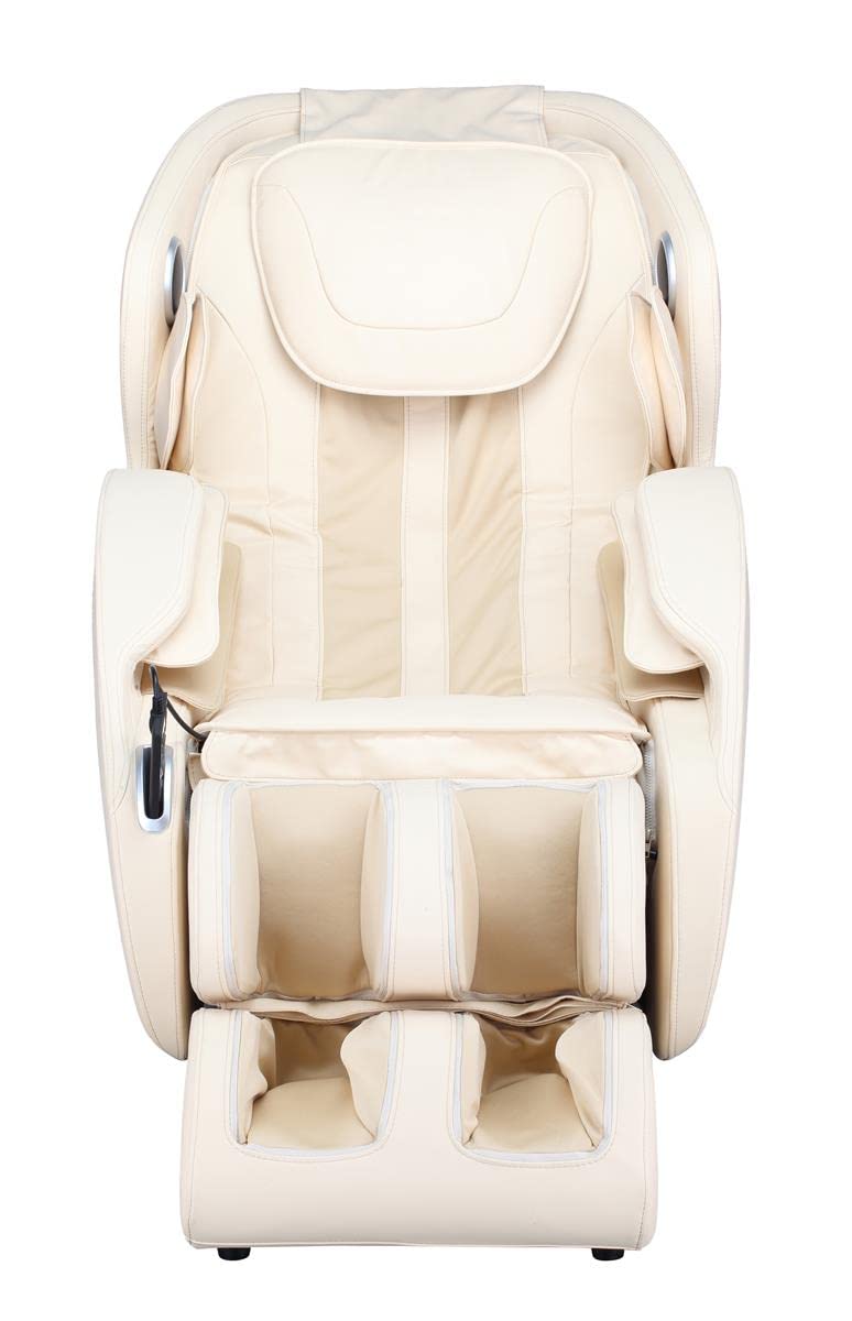 Luxus Shiatsu Massagesessel F5000 Zero Gravity Leder cremeweiß, mit Rollentechnik, Heizung, Armmassage, moderner TV-Ledersessel.