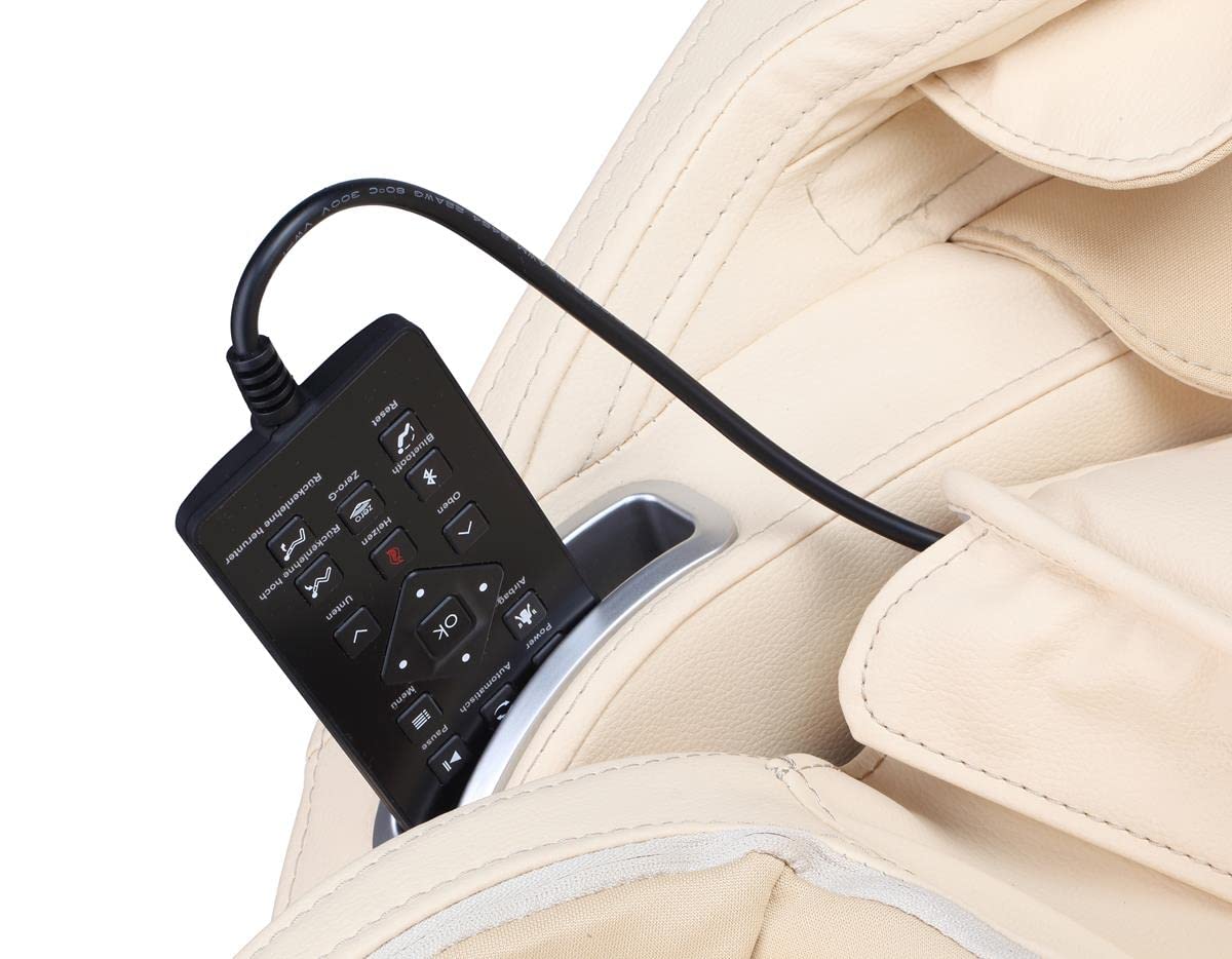 Luxus Shiatsu Massagesessel F5000 Zero Gravity Leder cremeweiß, mit Rollentechnik, Heizung, Armmassage, moderner TV-Ledersessel.