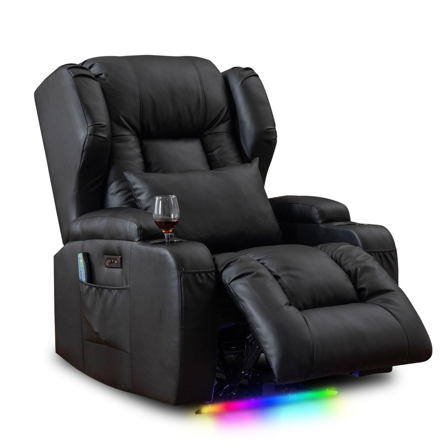 Oprisen Elektrischer Kunstleder-Relaxsessel mit Massage, Wärme, Liegefunktion, bis 150 kg, moderner schwarzer Fernsehsessel.