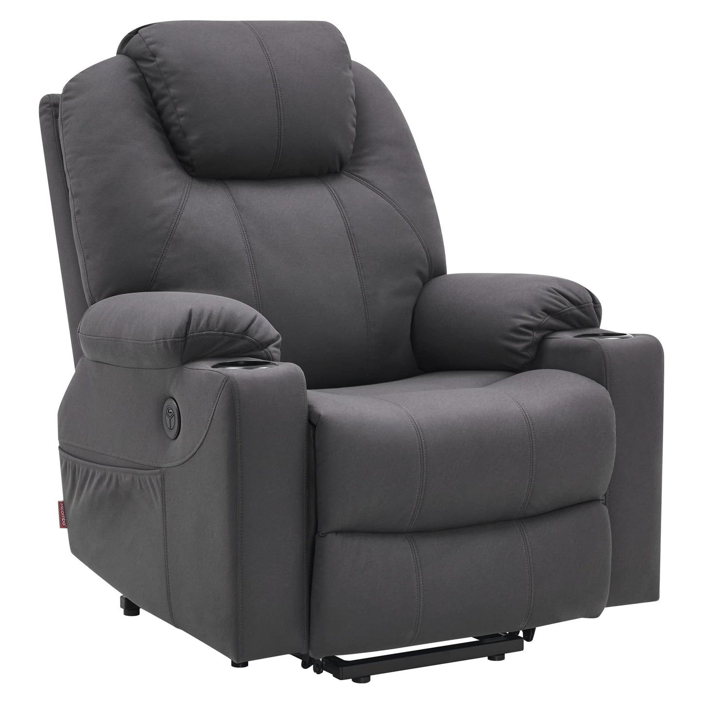 M MCombo Elektrischer Fernsehsessel mit Aufstehhilfe, Wärme- & Massagefunktion, Liege bis 140°, USB, Knopfsteuerung, Mikrofaser Grau.