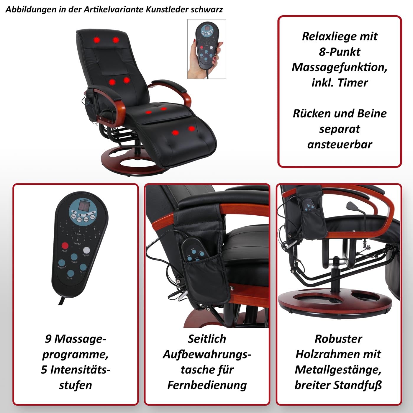 Mendler Relaxliege Arles II – Massagesessel aus Kunstleder mit Vibrationsmassage, Farbe Coffee, moderner bequemer Relaxsessel.