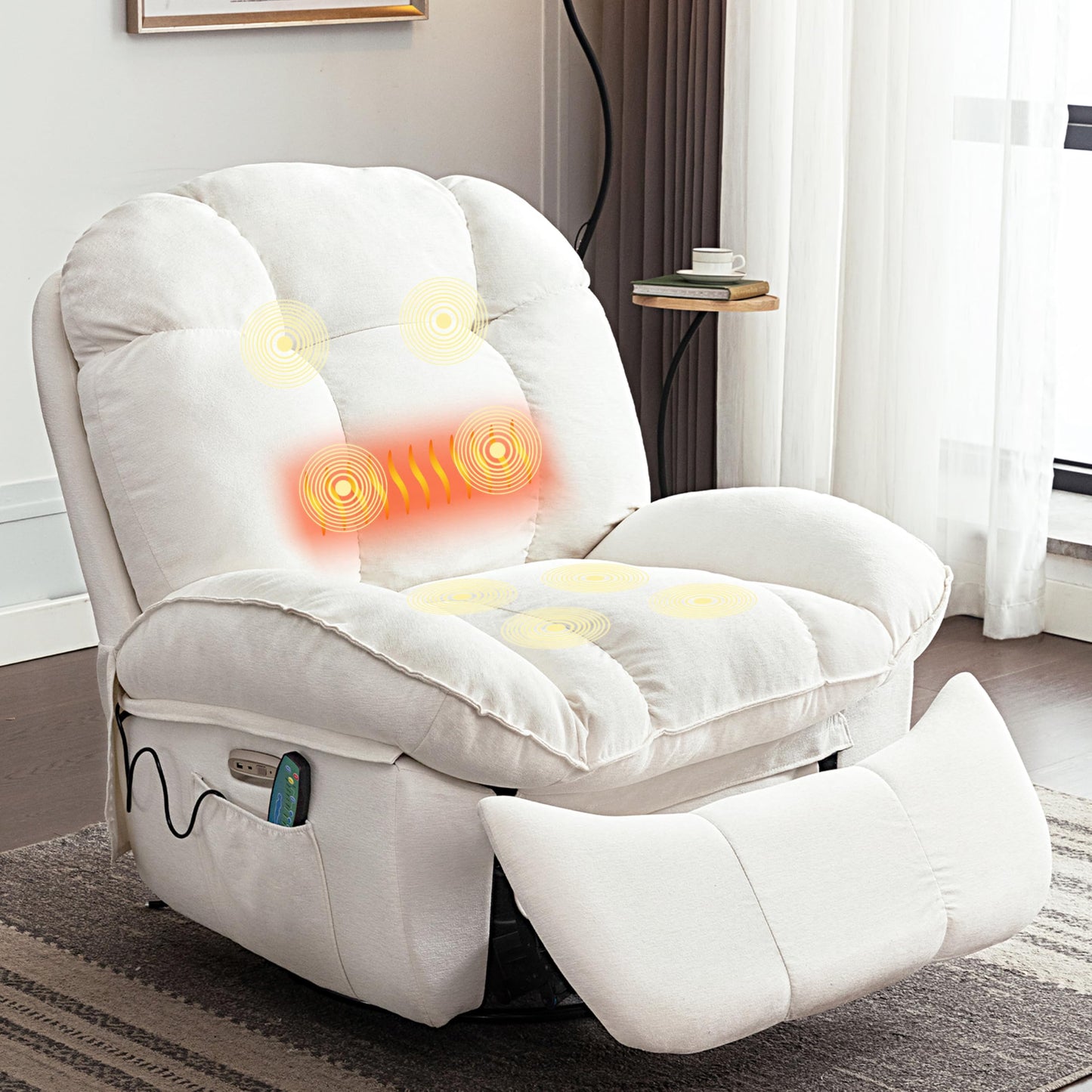 LONXIU Elektrischer Relaxsessel mit Heizung, Massage, USB, verstellbarer Rückenlehne & Fußstütze, Fernsehsessel für Wohnzimmer, Weiß.