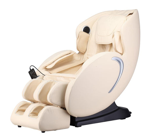 Luxus Shiatsu Massagesessel F5000 Zero Gravity Leder cremeweiß, mit Rollentechnik, Heizung, Armmassage, moderner TV-Ledersessel.