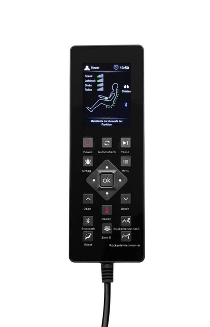 Luxus Shiatsu Massagesessel F5000 Zero Gravity Leder cremeweiß, mit Rollentechnik, Heizung, Armmassage, moderner TV-Ledersessel.