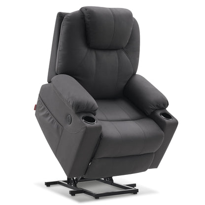 M MCombo Elektrischer Fernsehsessel mit Aufstehhilfe, Wärme- & Massagefunktion, Liege bis 140°, USB, Knopfsteuerung, Mikrofaser Grau.