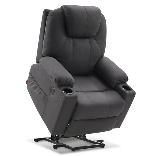 M MCombo Elektrischer Fernsehsessel mit Aufstehhilfe, Wärme- & Massagefunktion, Liege bis 140°, USB, Knopfsteuerung, Mikrofaser Grau.