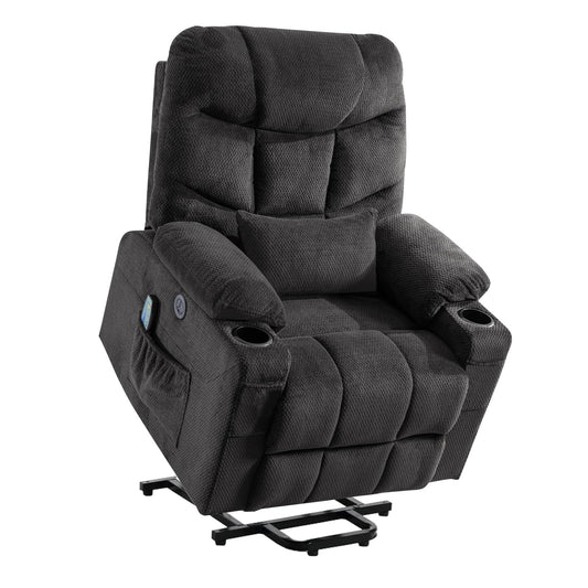 YONISEE Elektrischer Massagesessel mit Aufstehhilfe, Heizung, Massage, USB/Typ-C, Getränkehalter, 4 Taschen, Relaxsessel für Wohnzimmer.