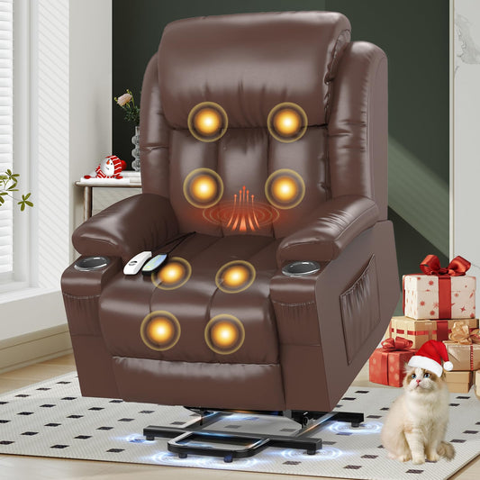 YONISEE Elektrischer Massagesessel mit Aufstehhilfe, Heizung, Massage, USB/Typ-C, Getränkehalter, 4 Taschen, Relaxsessel fürs Wohnzimmer.