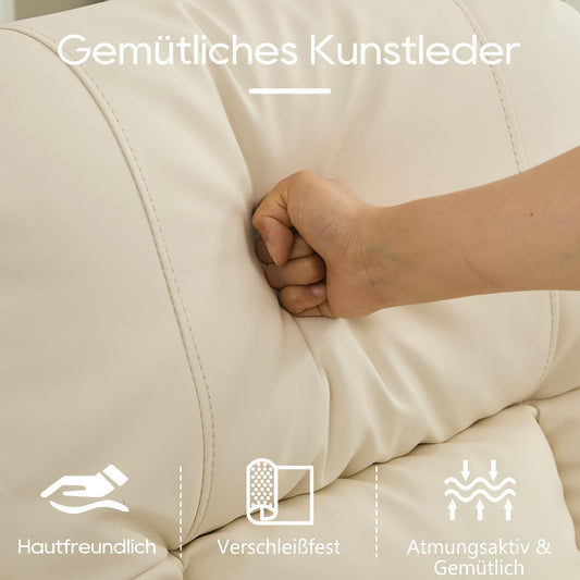 SITURAY Elektrischer Relaxsessel mit Massage, Wärme, Liegefunktion, LED, USB, Kunstleder, bis 150 kg, Fernsehsessel Beige fürs Wohnzimmer.