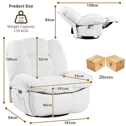 LONXIU Elektrischer Relaxsessel mit Heizung, Massage, USB, verstellbarer Rückenlehne & Fußstütze, Fernsehsessel für Wohnzimmer, Weiß.