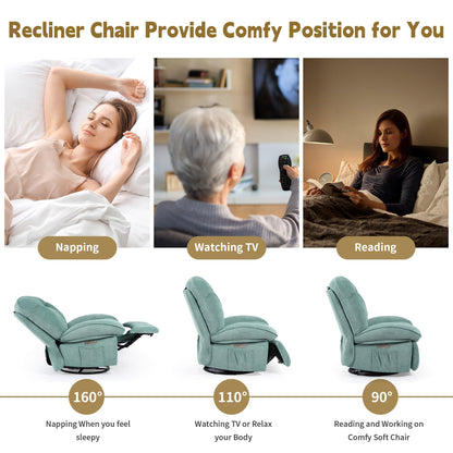 ALEAVIC Elektrischer Massagesessel mit Heizung, Vibration, Typ-C & USB, 1 Seitentasche, Liegefunktion, TV-Sessel für Wohnzimmer, Grün.