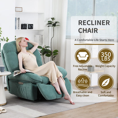 ALEAVIC Elektrischer Massagesessel mit Heizung, Vibration, Typ-C & USB, 1 Seitentasche, Liegefunktion, TV-Sessel für Wohnzimmer, Grün.