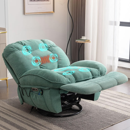 ALEAVIC Elektrischer Massagesessel mit Heizung, Vibration, Typ-C & USB, 1 Seitentasche, Liegefunktion, TV-Sessel für Wohnzimmer, Grün.