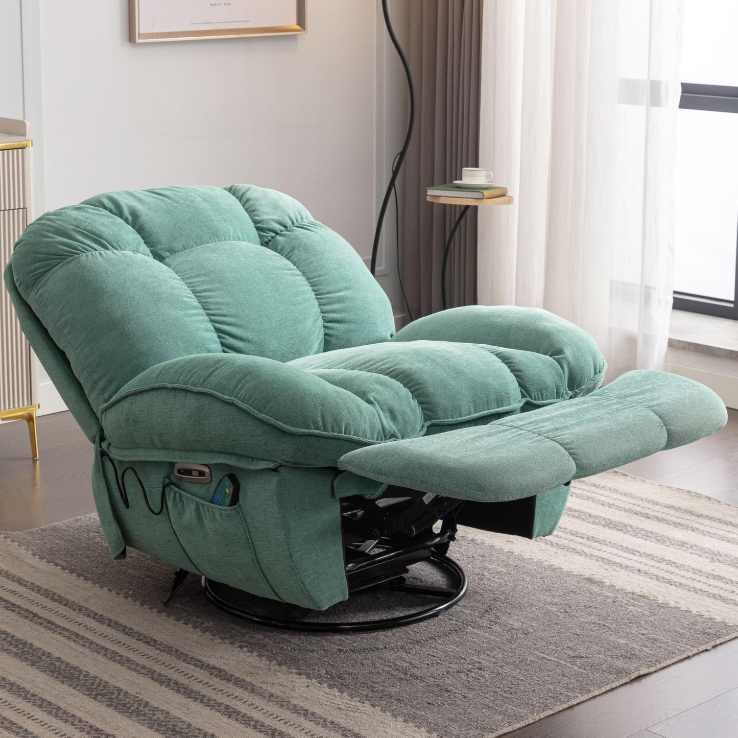 ALEAVIC Elektrischer Massagesessel mit Heizung, Vibration, Typ-C & USB, 1 Seitentasche, Liegefunktion, TV-Sessel für Wohnzimmer, Grün.